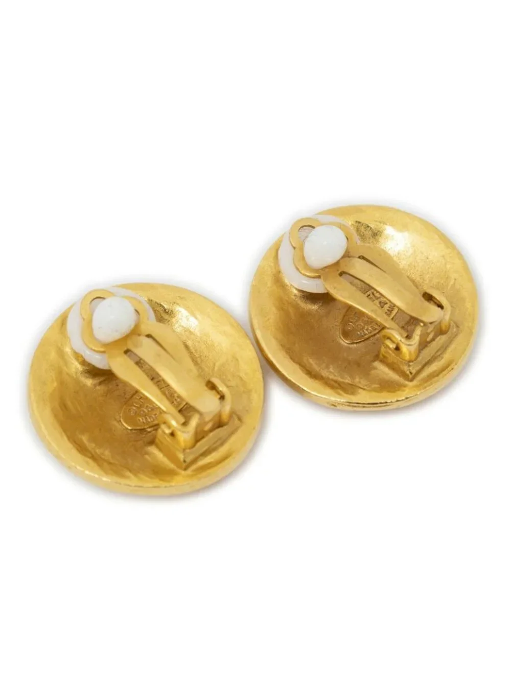Chanel CC Logo Round Clip Type Earrings Gold Plated